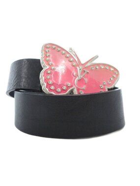 Versace Jeans Couture Leather Belt Butterfly Buckle 80 Black Silver
